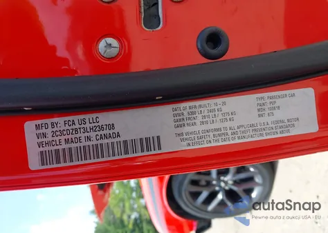 2020 Dodge Challenger R/T z USA, uszkodzony, nr VIN 2C3CDZBT3LH236708